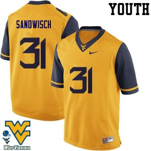 Youth West Virginia Mountaineers NCAA #31 Zach Sandwisch Gold Authentic Nike Stitched College Football Jersey GN15T33VV